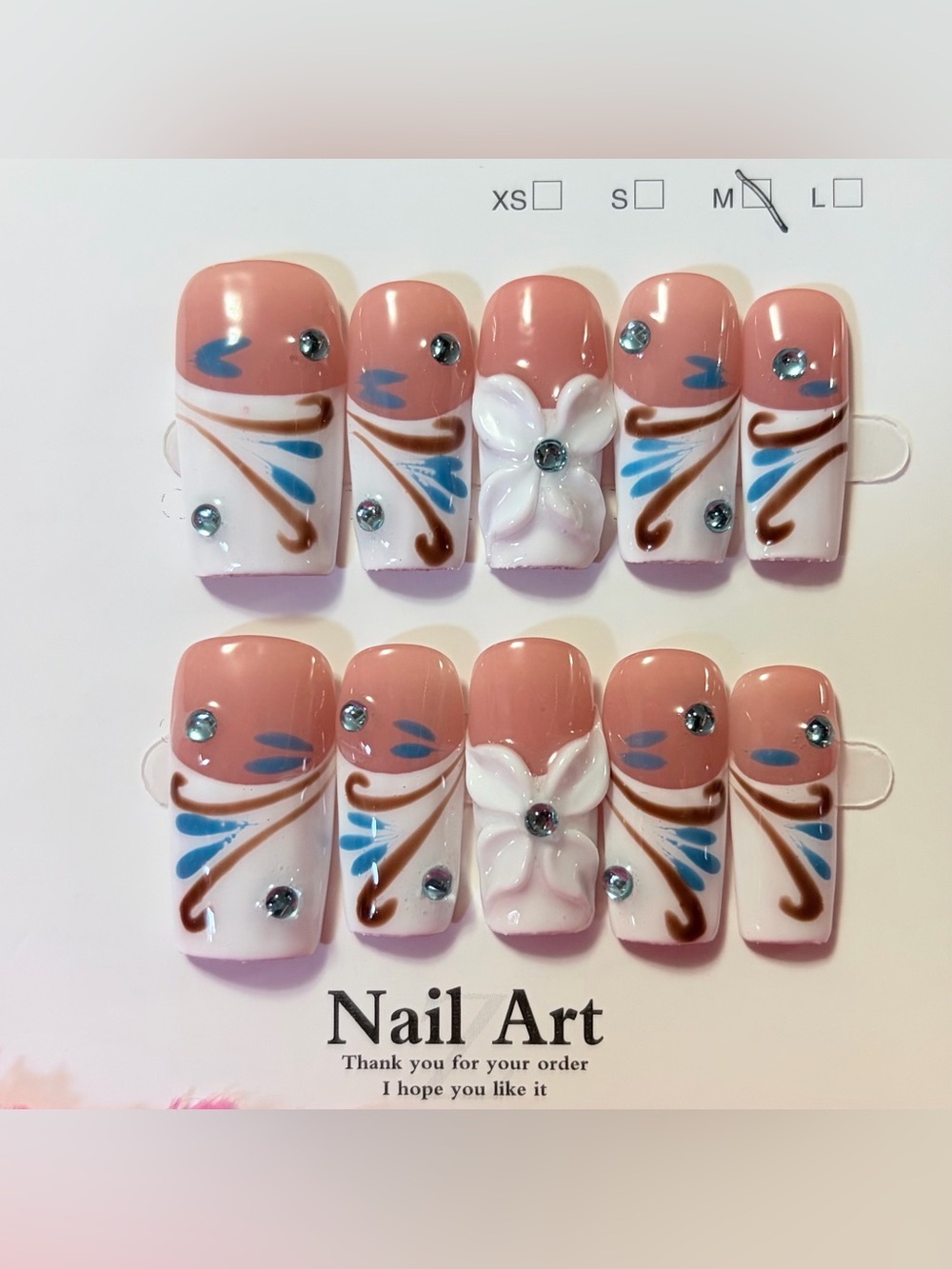 Nude Floral Press-On Nail Kit with 3D White Flower Accents